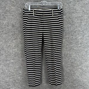 Loft Pants Women 0P Petite Black Striped Low Rise Pleated Marisa Pockets Cotton